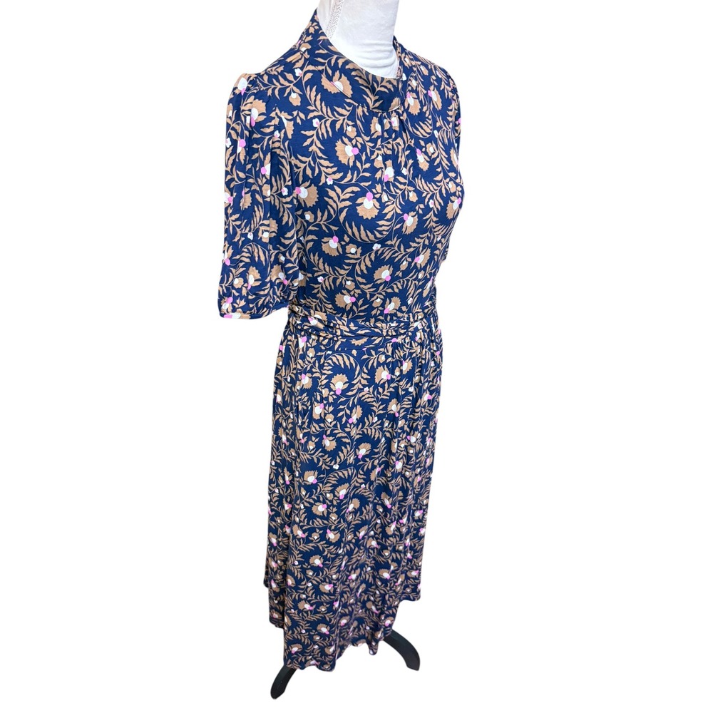 Boden Blue Flora Jersey Puff Sleeve Tie Waist Midi Dress Cottagecore Preppy 10 - Picture 3 of 13